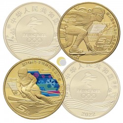 China 2022 5 Yuan x 2 moedas Desportos de Gelo